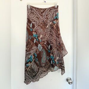 Brown Paisley Asymmetrical Skirt